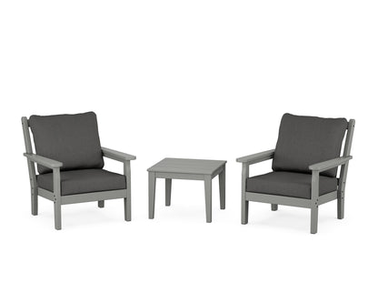 POLYWOOD® Chippendale 3-Piece Deep Seating Set in Slate Grey / Spectrum Carbon