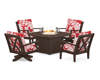 POLYWOOD® Braxton 5-Piece Deep Seating Set with Fire Table in Mahogany / Leaf Crimson