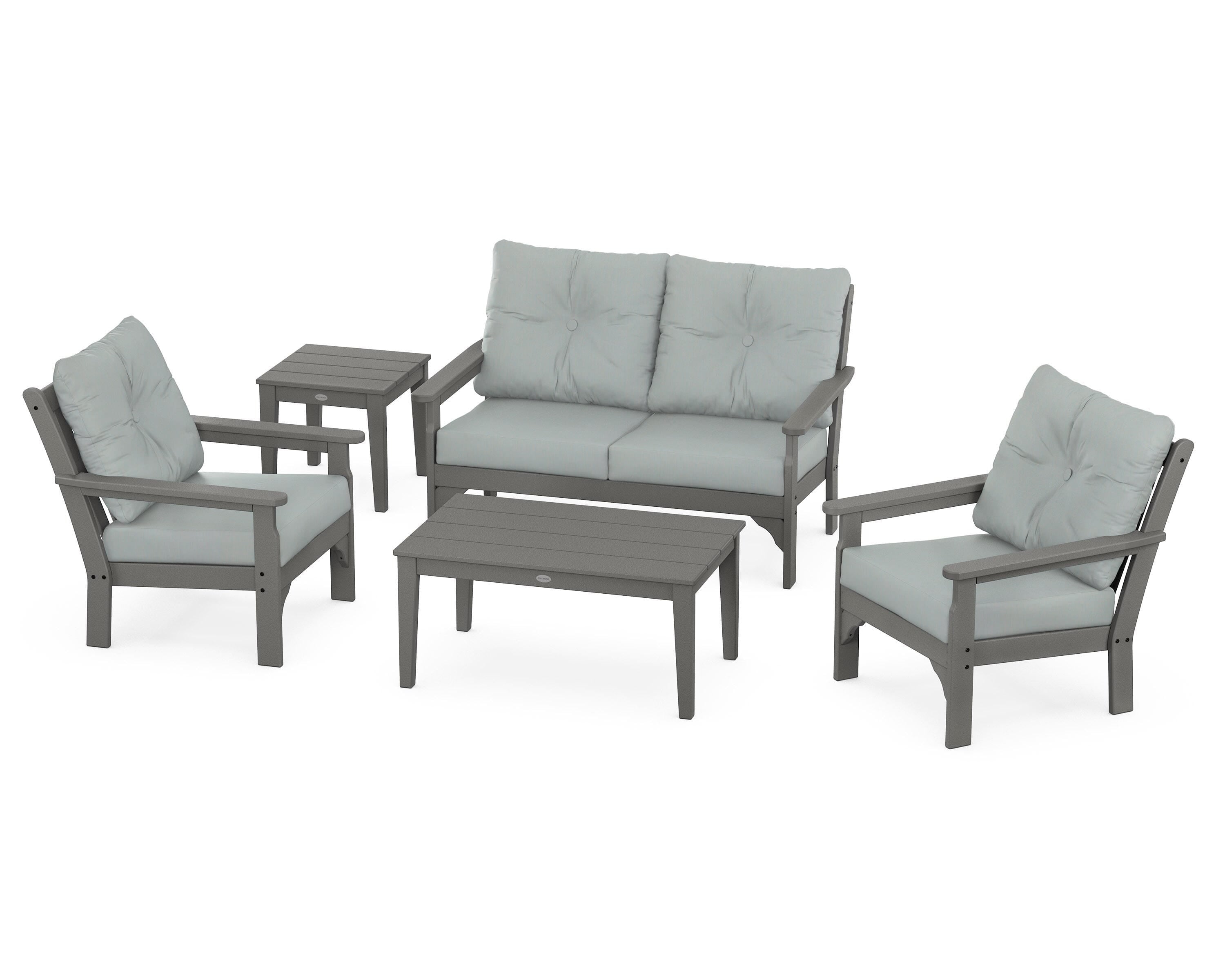 POLYWOOD® Vineyard 5-Piece Deep Seating Set in Slate Grey / Spa