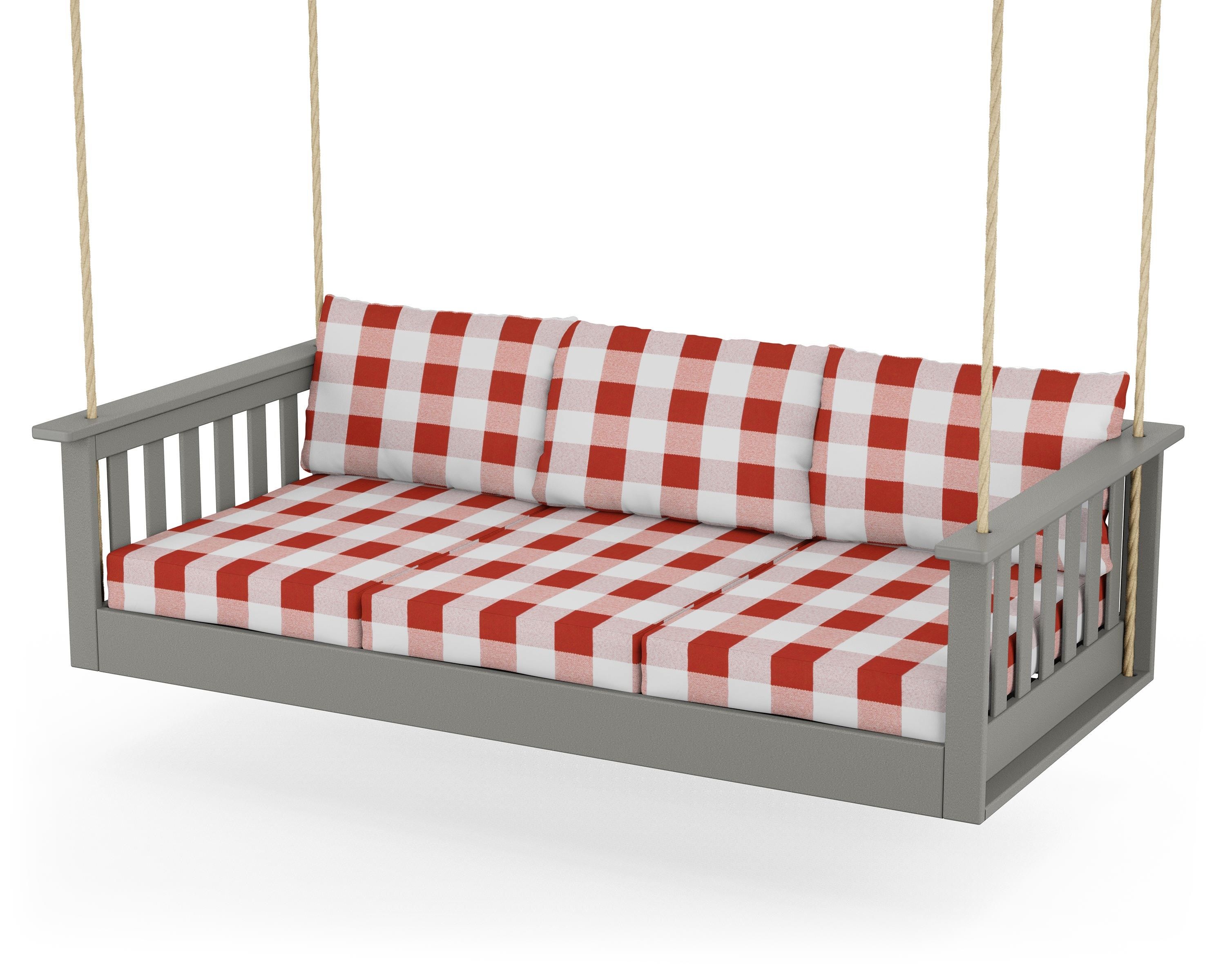 POLYWOOD® Vineyard Daybed Swing in Slate Grey / Buffalo Plaid Crimson