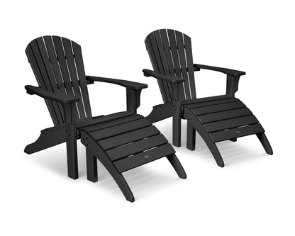 POLYWOOD® Seashell Adirondack Set with Ottomans in Black