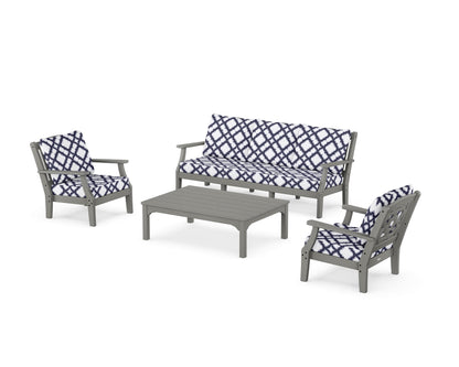 Martha Stewart by POLYWOOD® Chinoiserie 4-Piece Deep Seating Set with Sofa in Slate Grey / Trellis Navy