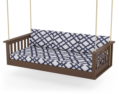 POLYWOOD® Vineyard Daybed Swing in Mahogany / Trellis Navy