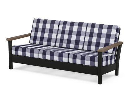 POLYWOOD® Harbour Deep Seating Sofa in Black / Kona / Buffalo Plaid Navy