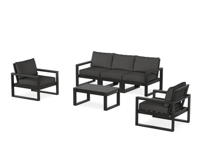 POLYWOOD® EDGE Sectional 4-Piece Deep Seating Set with Sofa in Black / Spectrum Carbon