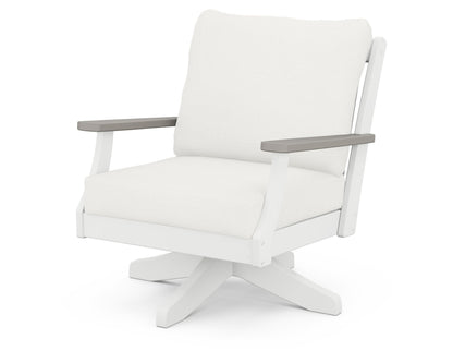 POLYWOOD® Braxton Deep Seating Swivel Chair in White / Driftwood / Natural Linen