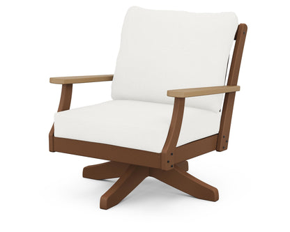 POLYWOOD® Braxton Deep Seating Swivel Chair in Teak / Natural / Natural Linen