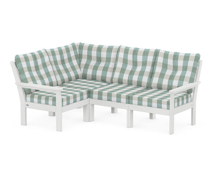 POLYWOOD® Vineyard 4-Piece Sectional in White / Buffalo Plaid Glacier Spa
