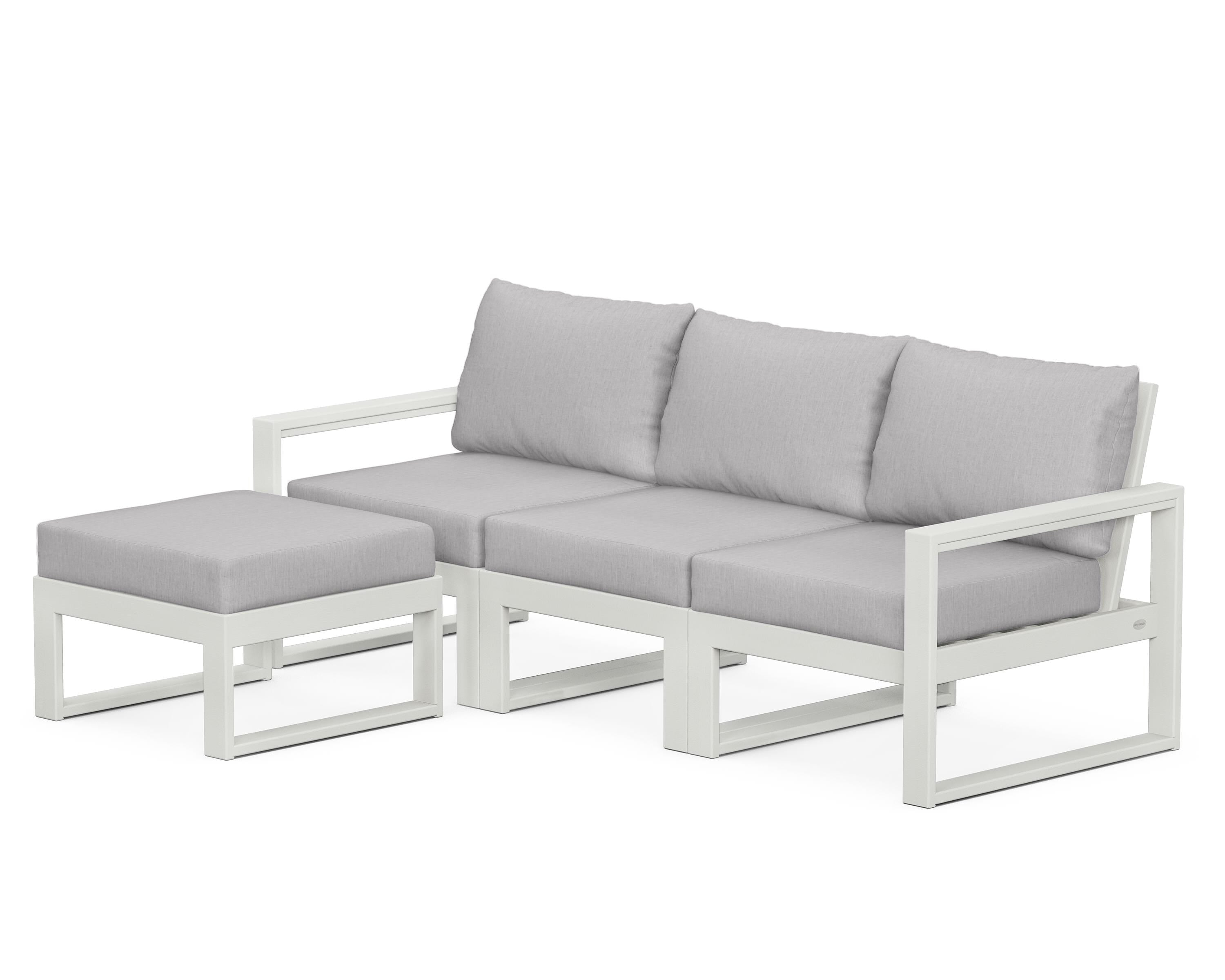 POLYWOOD® EDGE 4-Piece Modular Deep Seating Set with Ottoman in Vintage White / Granite