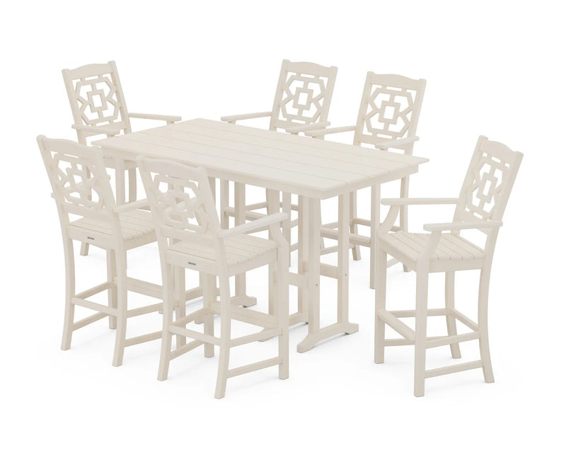 Chinoiserie Arm Chair 7-Piece Farmhouse Bar Set