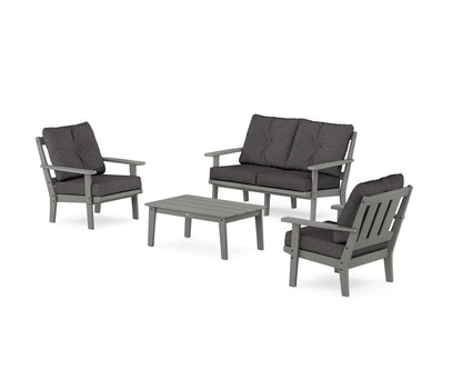 POLYWOOD® Oxford 4-Piece Deep Seating Set with Loveseat in Slate Grey / Ash Charcoal