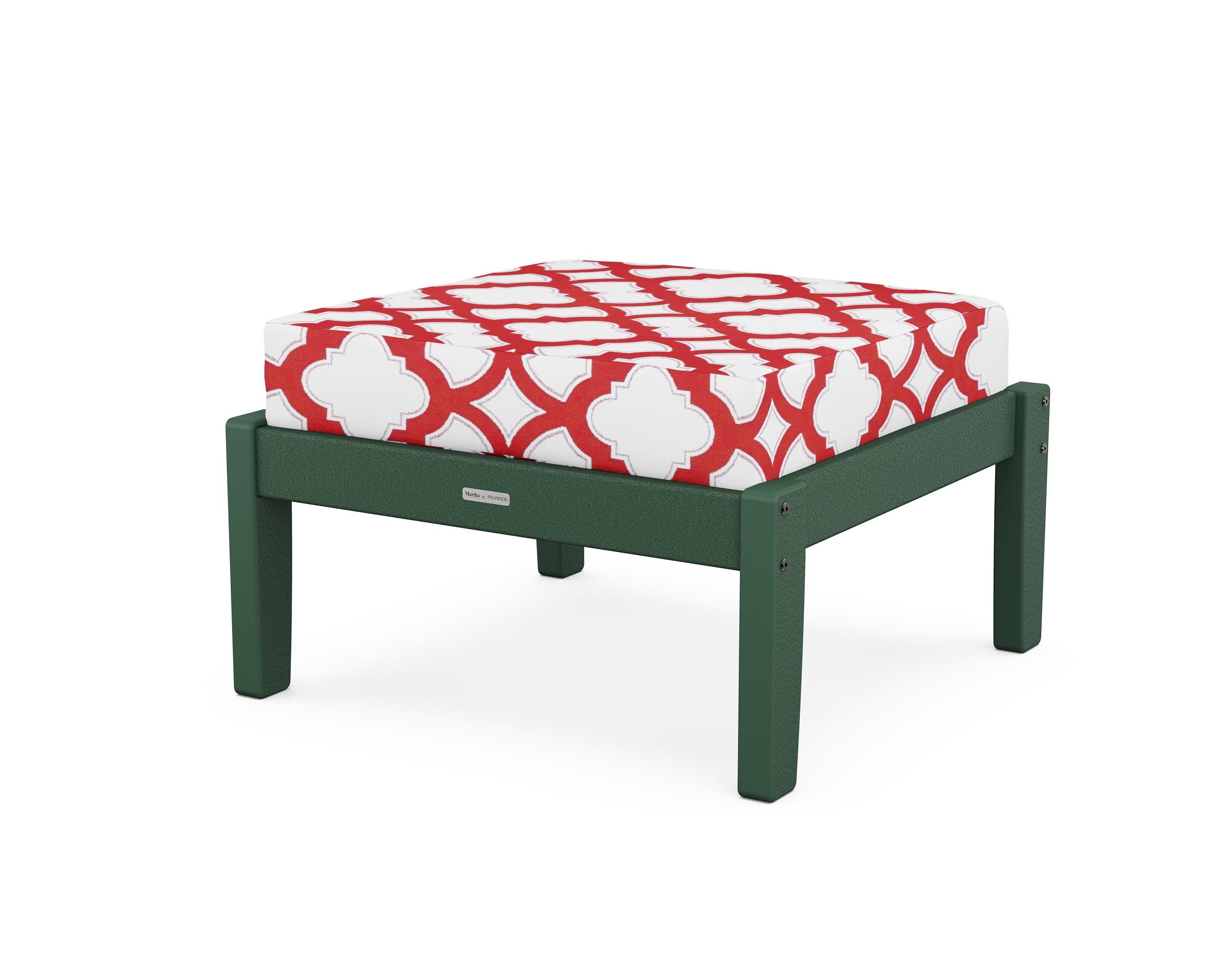 Martha Stewart by POLYWOOD® Chinoiserie Deep Seating Ottoman in Green / Trellis Crimson