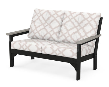 POLYWOOD® Vineyard Deep Seating Loveseat in Black / Driftwood / Trellis Dune Burlap
