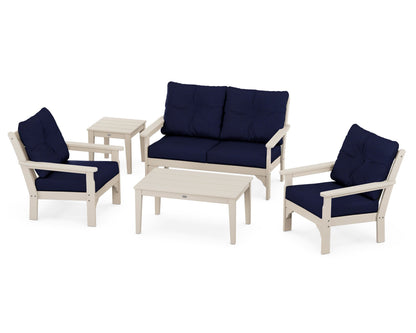 POLYWOOD® Vineyard 5-Piece Deep Seating Set in Sand / Navy