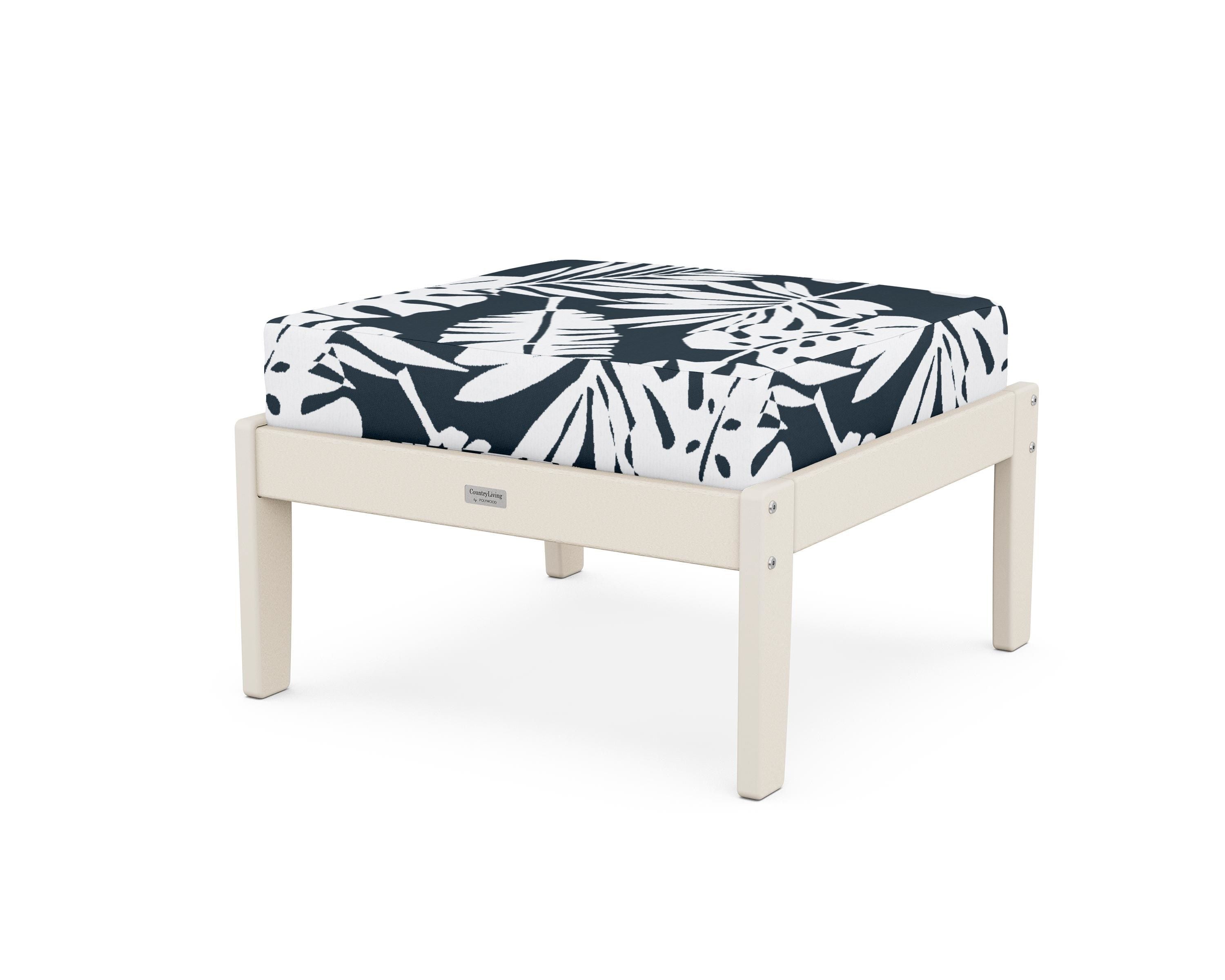 Country Living Cottage Deep Seating Ottoman in Sand / Leaf Marine Indigo