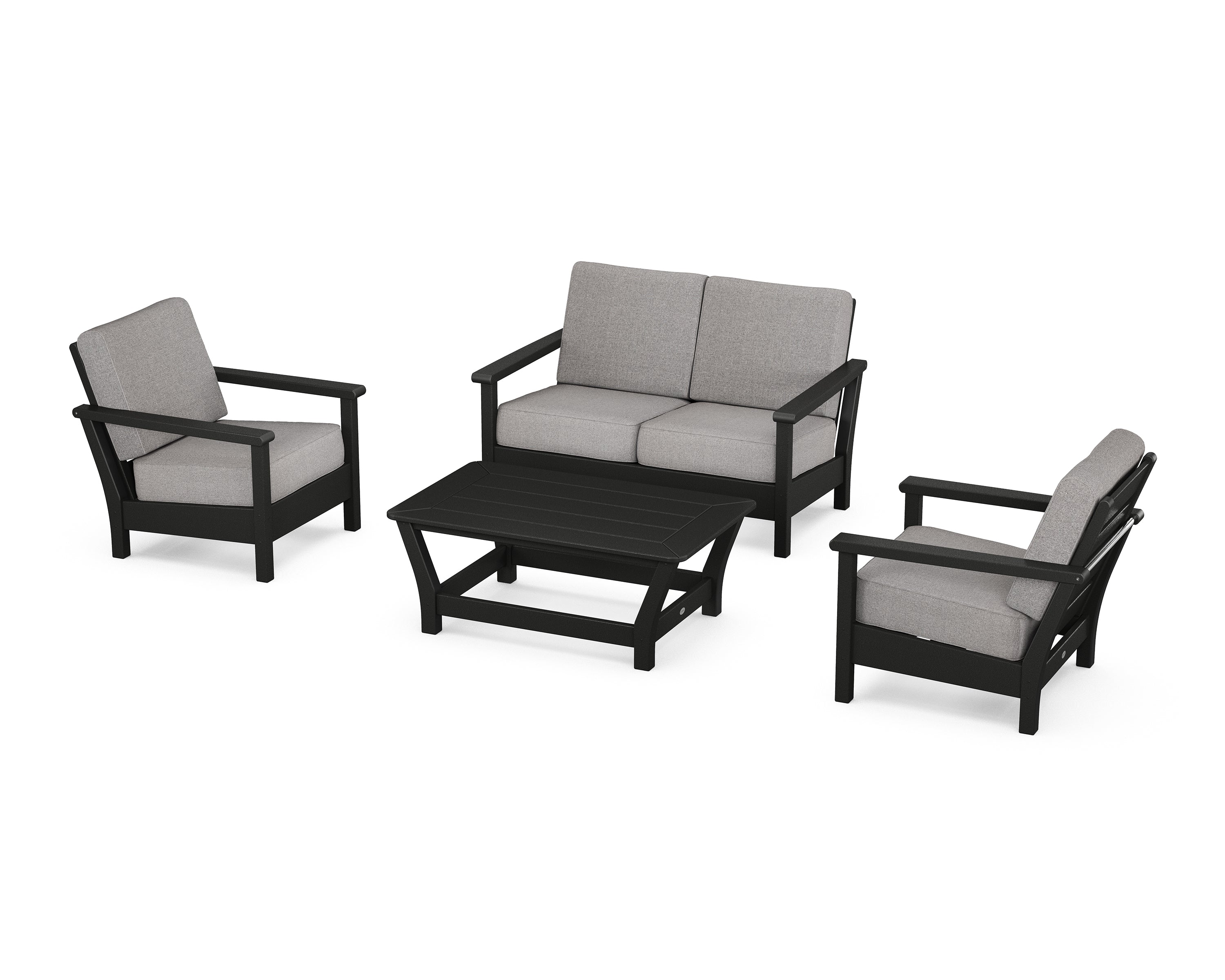 POLYWOOD® Harbour 4-Piece Deep Seating Set in Black / Grey Mist