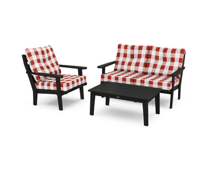 POLYWOOD® Lakeside 3-Piece Deep Seating Set in Black / Buffalo Plaid Crimson