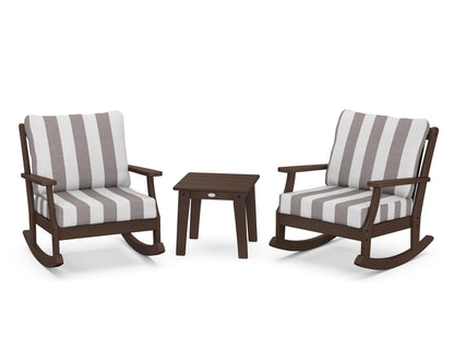 POLYWOOD® Braxton 3-Piece Deep Seating Rocker Set in Mahogany / Cabana Stripe Grey Mist