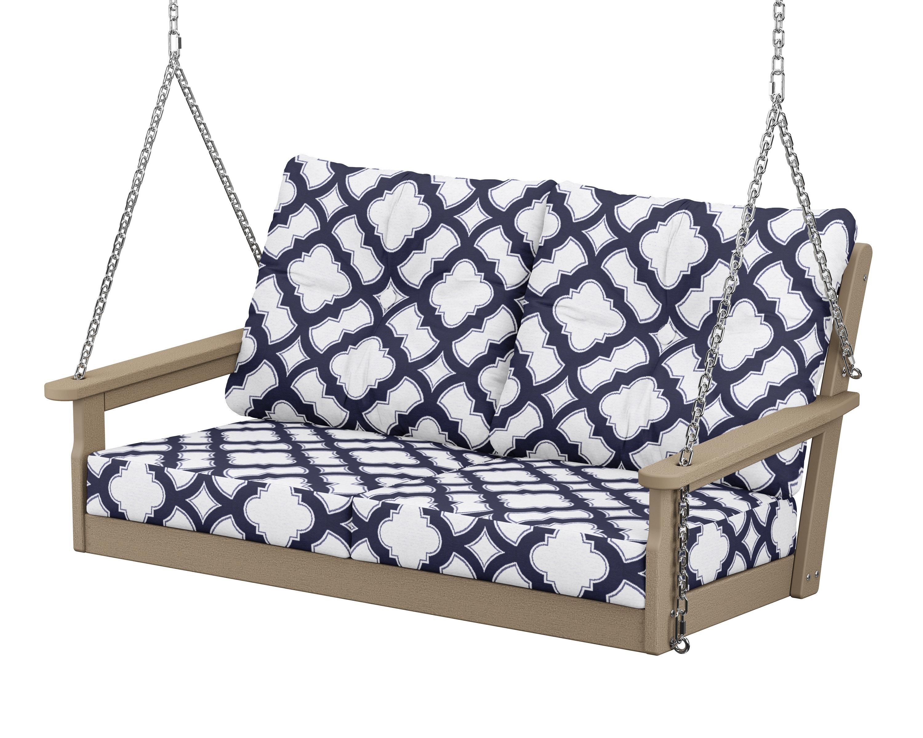 POLYWOOD® Vineyard Deep Seating Swing in Vintage Sahara / Trellis Navy