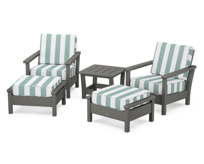 POLYWOOD® Harbour 5-Piece Deep Seating Chair Set in Slate Grey / Cabana Stripe Glacier Spa