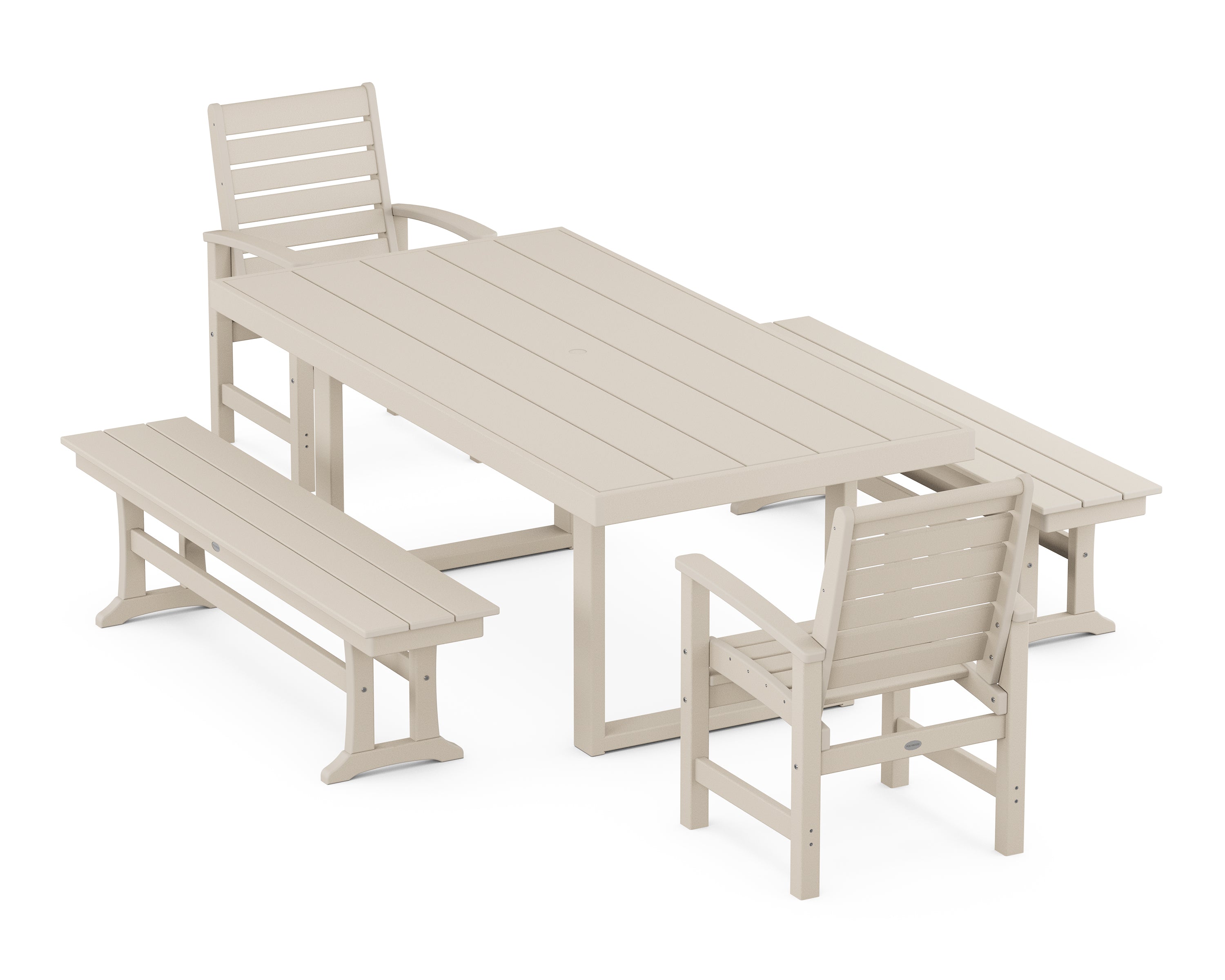 POLYWOOD® Signature 5-Piece Dining Set with Benches in Sand