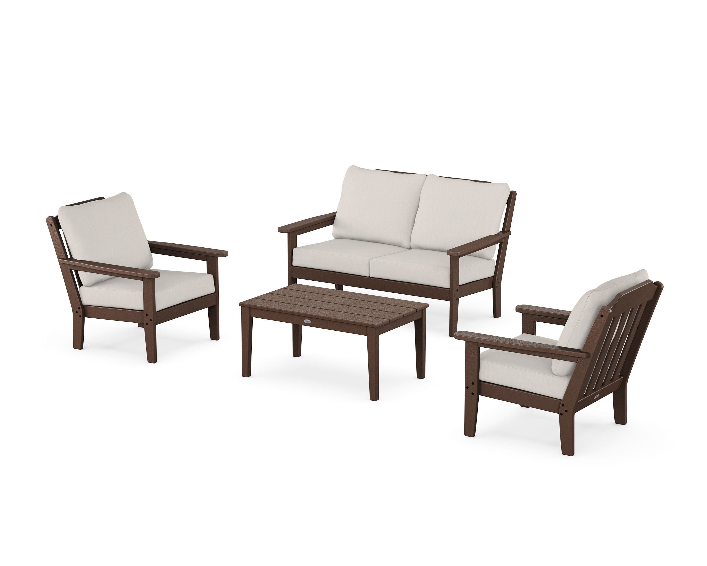 Country Living Cottage 4-Piece Deep Seating Set with Loveseat in Mahogany / Cast Ash