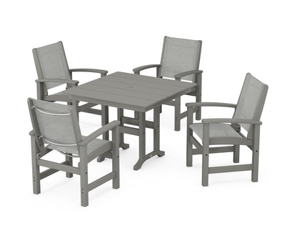 POLYWOOD® Coastal 5-Piece Farmhouse Dining Set in Slate Grey / Metallic Sling