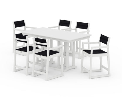 POLYWOOD® EDGE Sling Arm Chair 7-Piece Farmhouse Counter Set in White / Black Sling