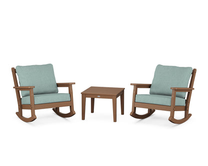 POLYWOOD® Chippendale 3-Piece Deep Seating Rocker Set in Teak / Glacier Spa