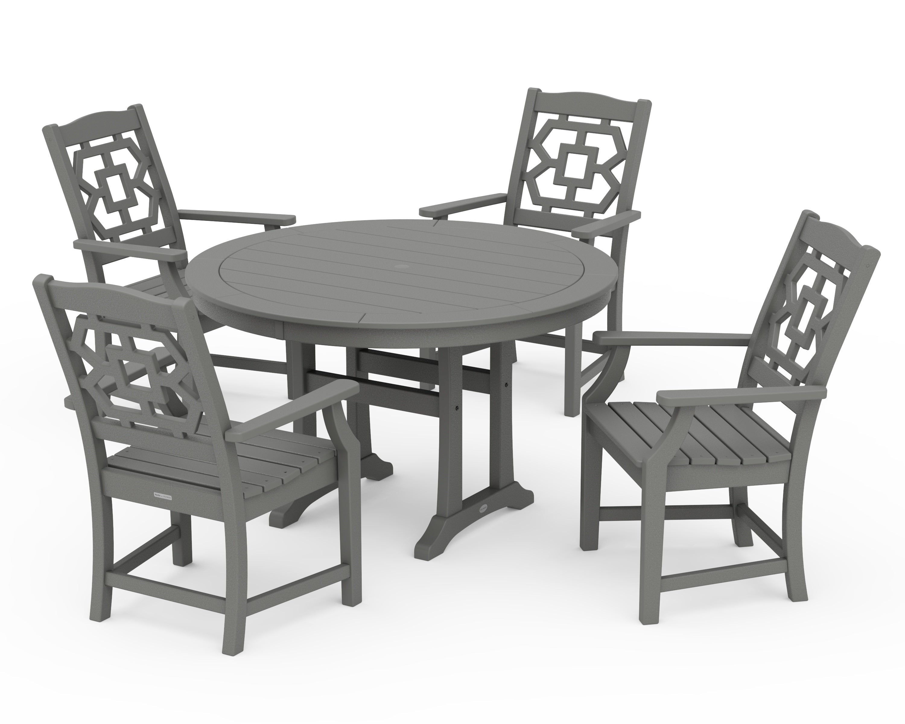 Martha Stewart by POLYWOOD® Chinoiserie 5-Piece Round Dining Set with Trestle Legs in Slate Grey