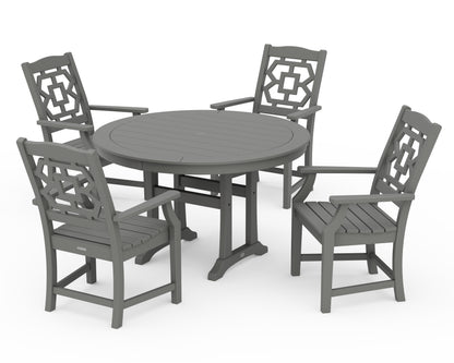Martha Stewart by POLYWOOD® Chinoiserie 5-Piece Round Dining Set with Trestle Legs in Slate Grey