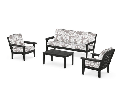 Country Living Cottage 4-Piece Deep Seating Set with Sofa in Black / Leaf Grey Mist