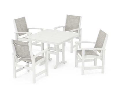 POLYWOOD® Coastal 5-Piece Farmhouse Dining Set in White / Birch Sling