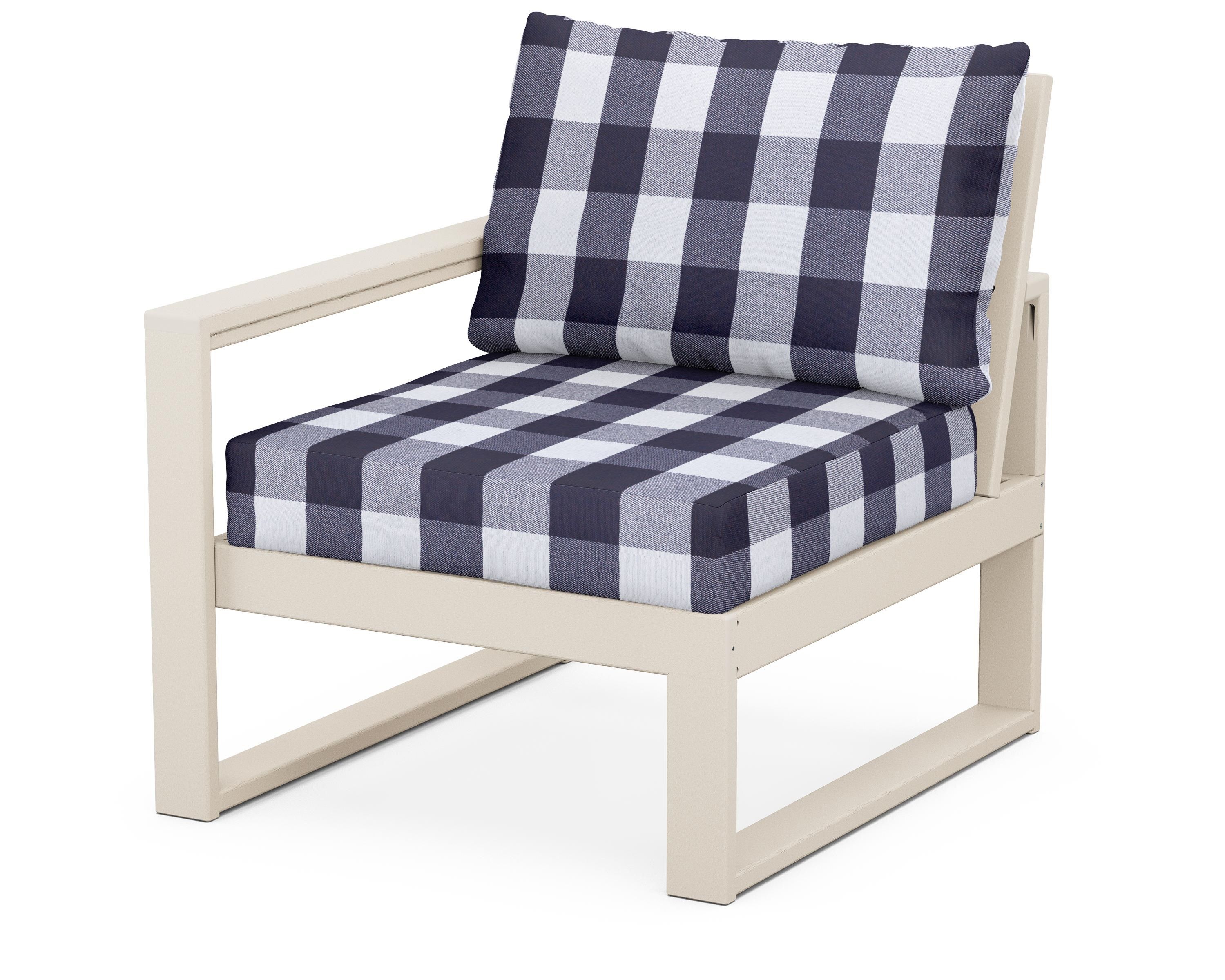 POLYWOOD® EDGE Modular Left Arm Chair in Sand / Buffalo Plaid Navy