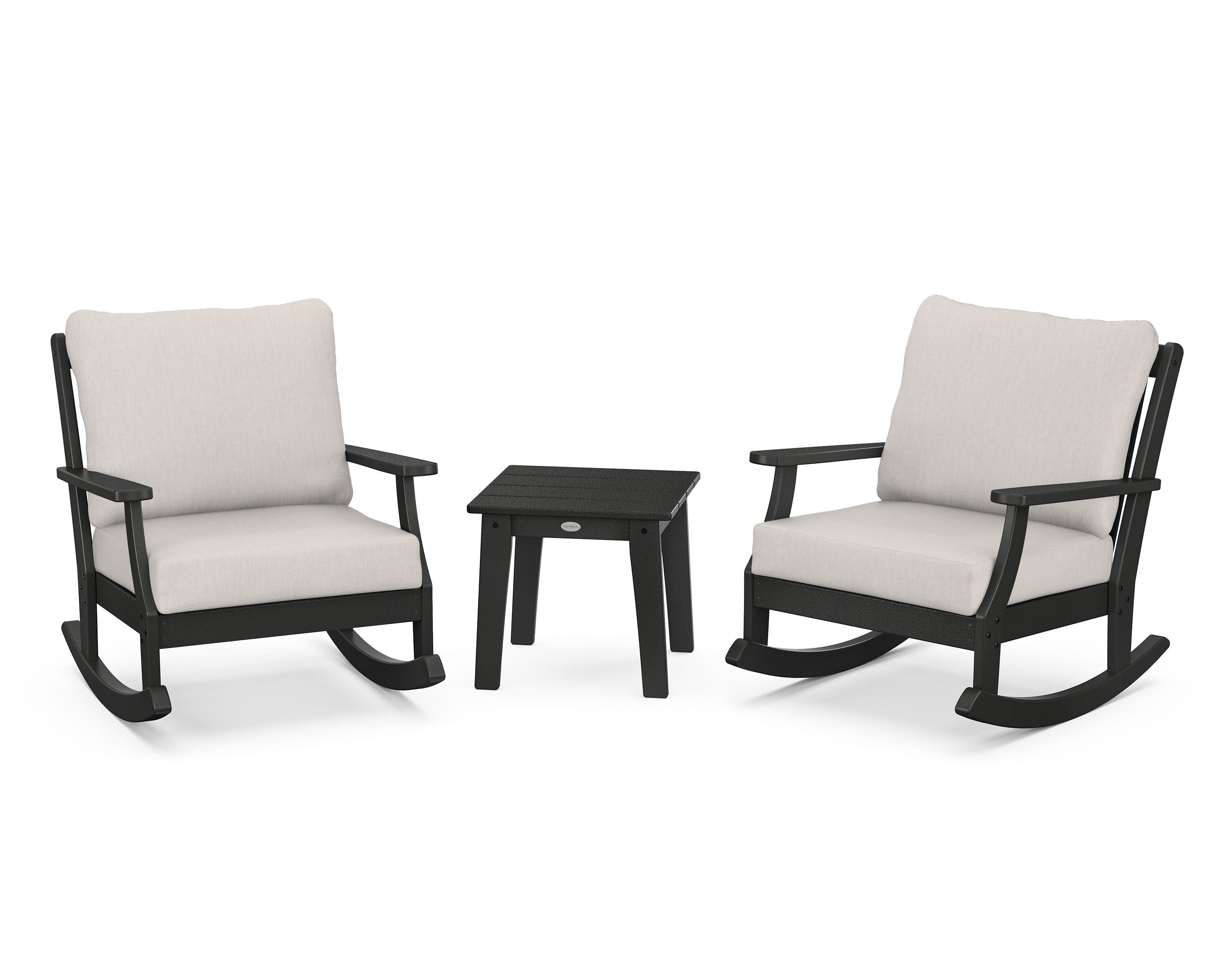 POLYWOOD® Braxton 3-Piece Deep Seating Rocker Set in Black / Cast Ash