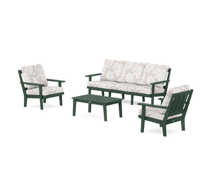 POLYWOOD® Oxford 4-Piece Deep Seating Set with Sofa in Green / Leaf Dune Burlap