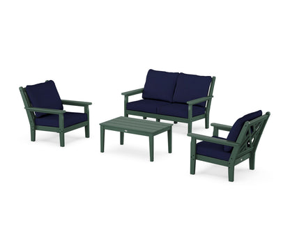POLYWOOD® Chippendale 4-Piece Deep Seating Set with Loveseat in Green / Navy