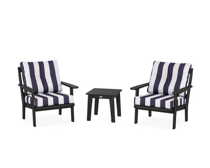 POLYWOOD® Mission 3-Piece Deep Seating Set in Black / Cabana Stripe Navy