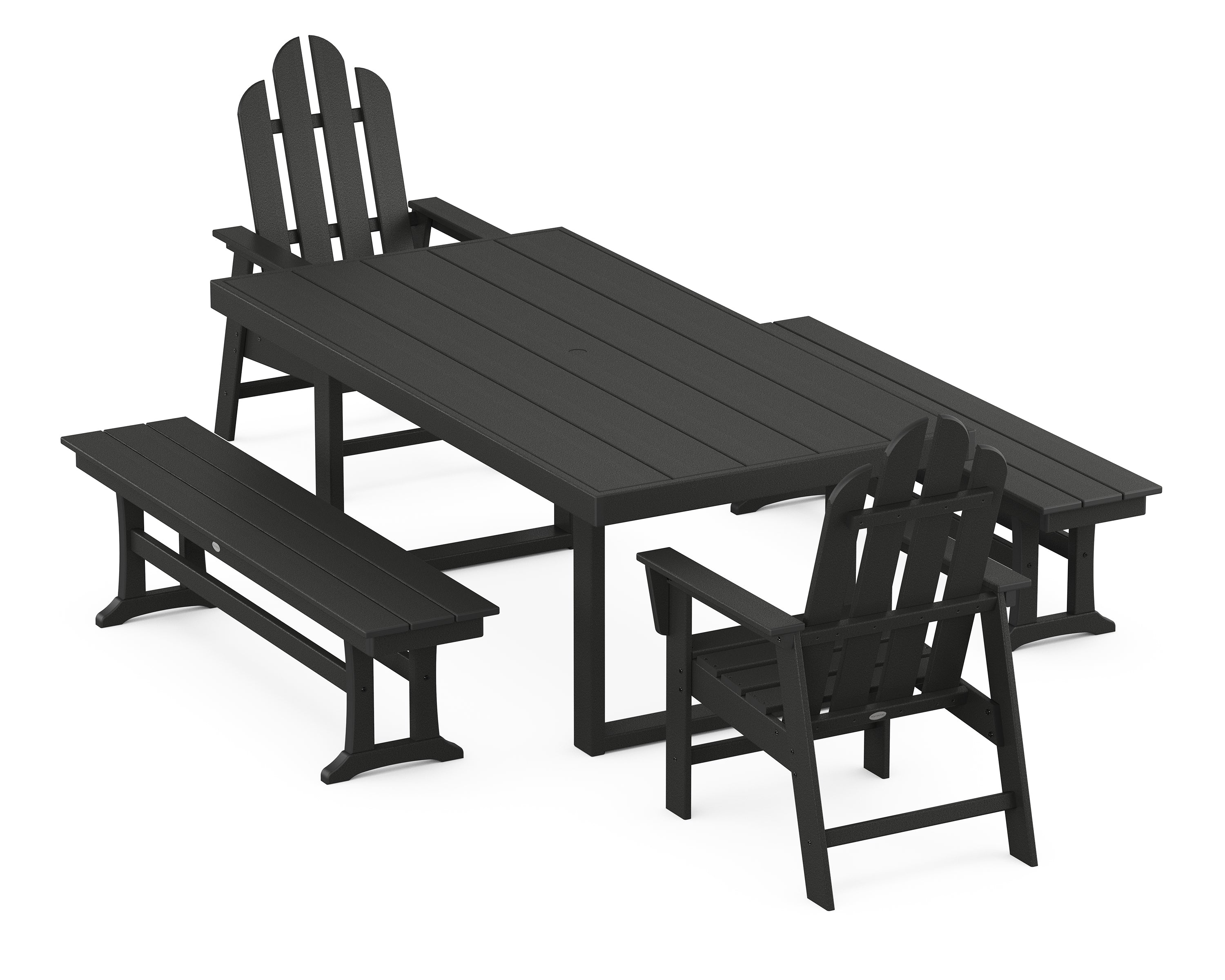 POLYWOOD® Long Island 5-Piece Dining Set with Benches in Black