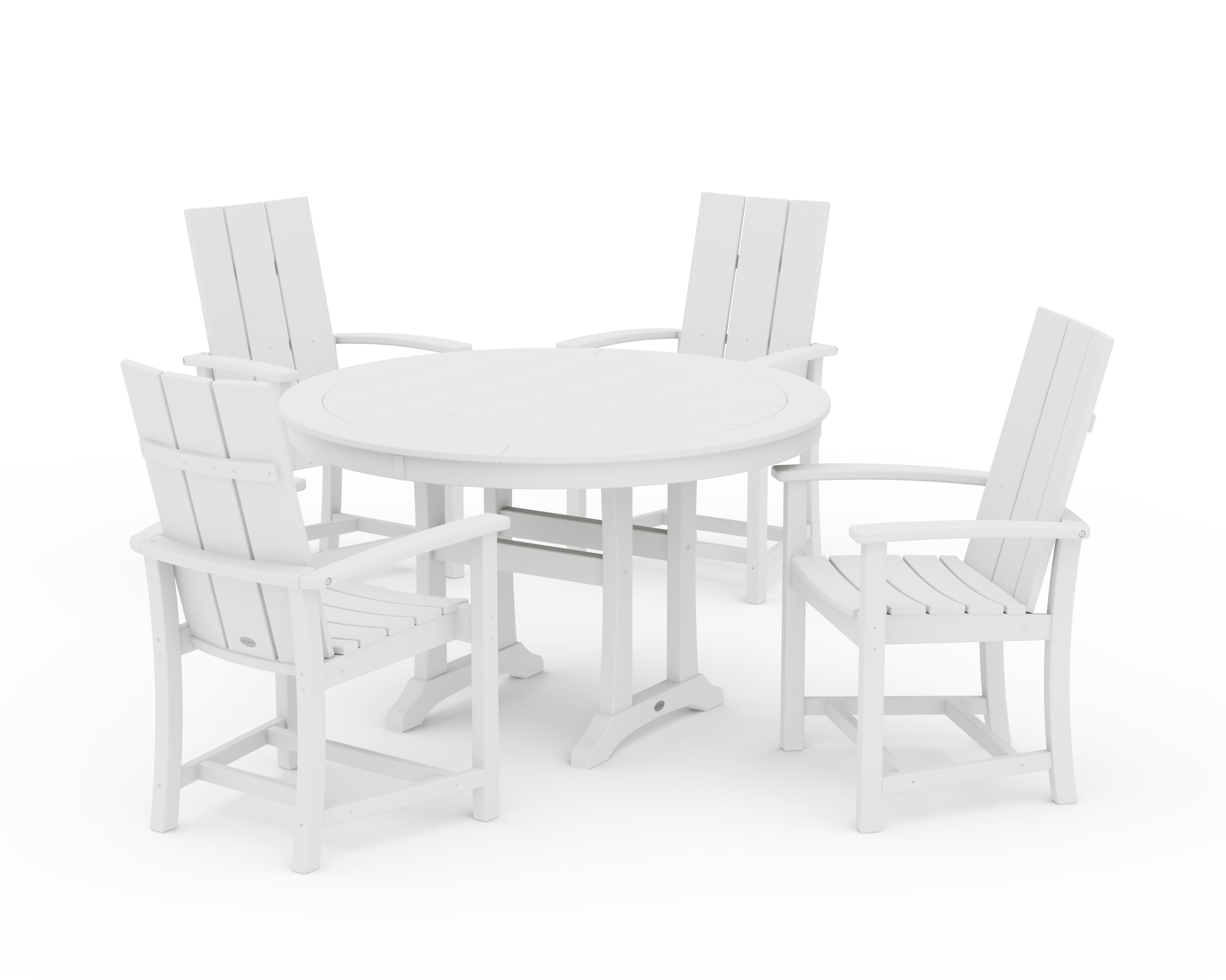 POLYWOOD® Modern Adirondack 5-Piece Round Dining Set with Trestle Legs in White