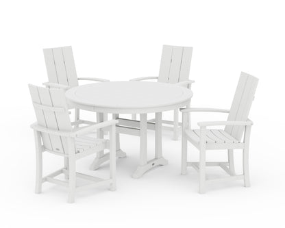 POLYWOOD® Modern Adirondack 5-Piece Round Dining Set with Trestle Legs in White