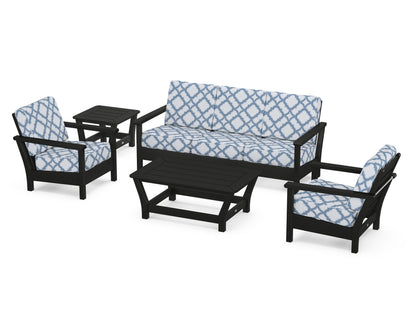 POLYWOOD® Harbour 5-Piece Deep Seating Set in Black / Trellis Sky Blue
