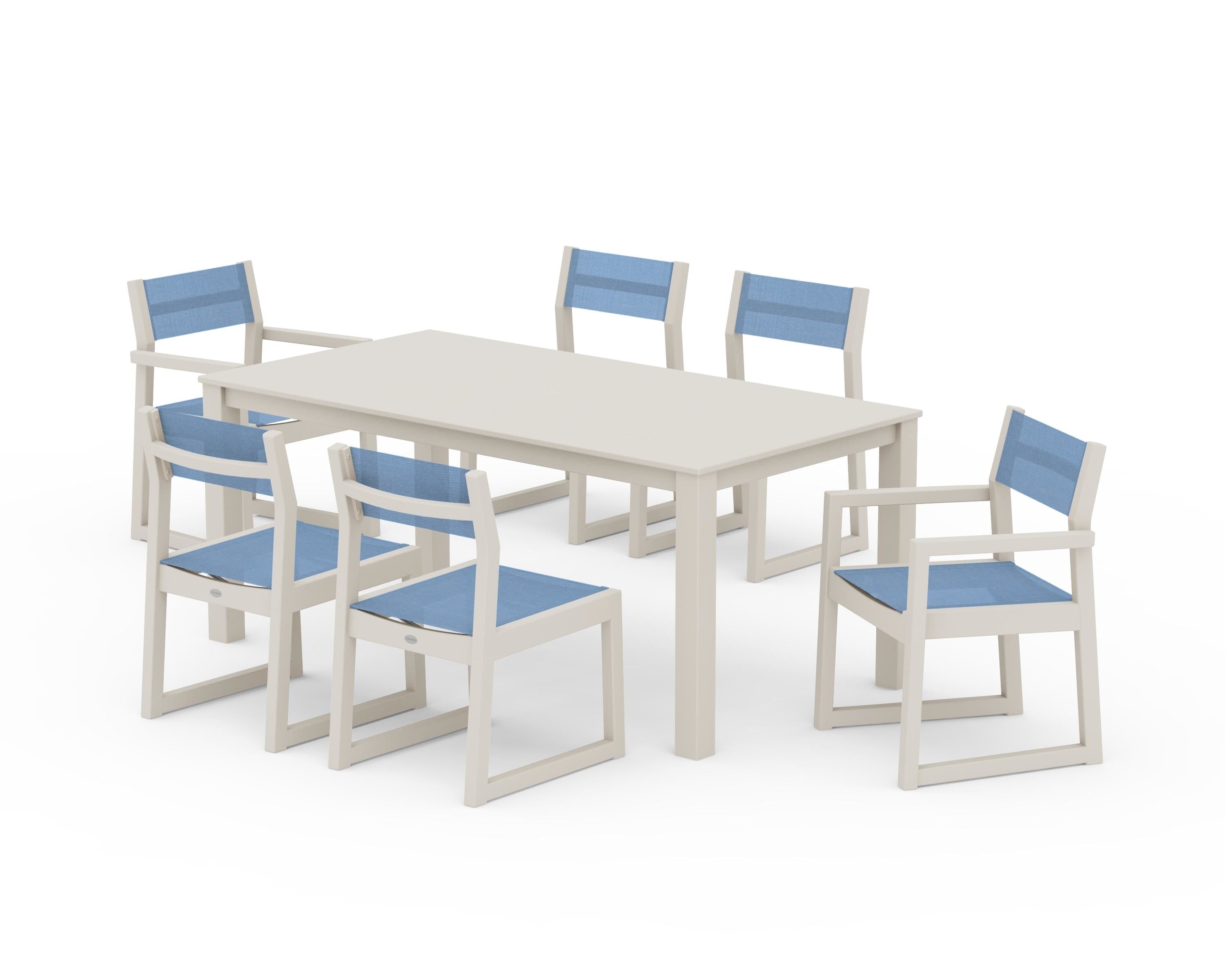 POLYWOOD® EDGE Sling 7-Piece Parsons Dining Set in Sand / Poolside Sling