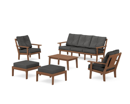 POLYWOOD® Prairie 6-Piece Lounge Sofa Set in Teak / Spectrum Carbon