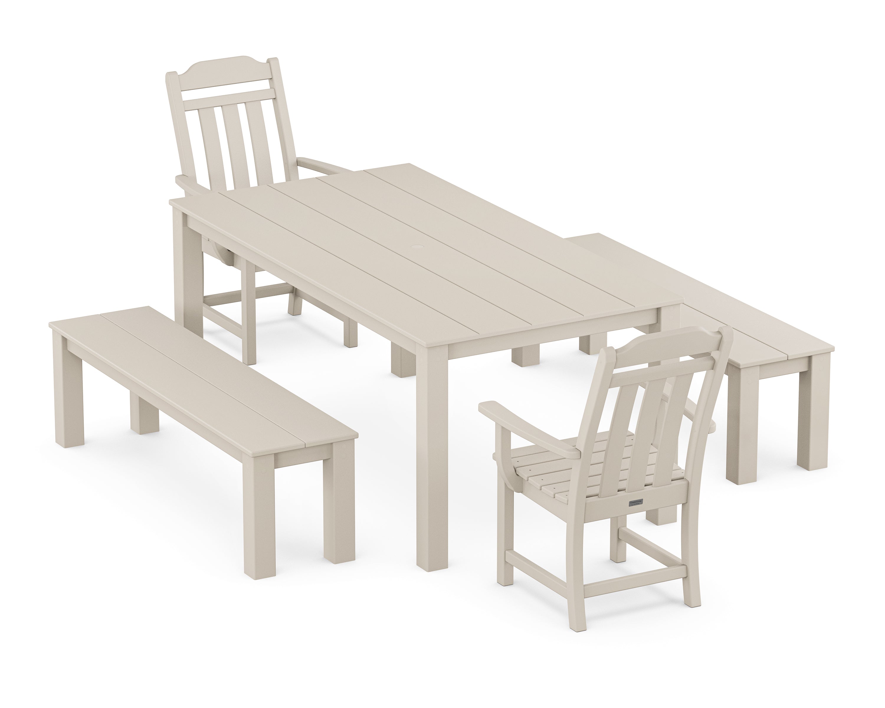 Country Living Cottage 5-Piece Parsons Dining Set with Benches in Sand