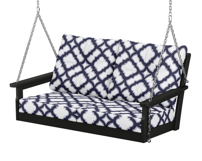 POLYWOOD® Vineyard Deep Seating Swing in Black / Trellis Navy