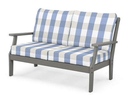 POLYWOOD® Braxton Deep Seating Loveseat in Slate Grey / Buffalo Plaid Sky Blue