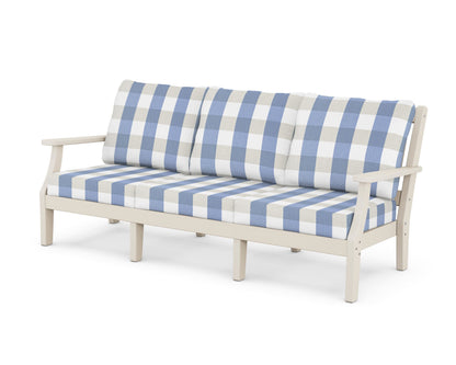Martha Stewart by POLYWOOD® Chinoiserie Deep Seating Sofa in Sand / Buffalo Plaid Sky Blue
