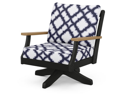 POLYWOOD® Braxton Deep Seating Swivel Chair in Black / Natural / Trellis Navy