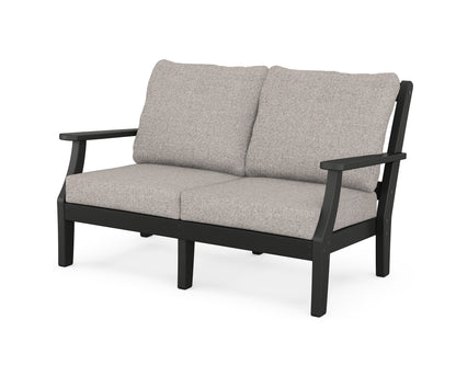 Martha Stewart by POLYWOOD® Chinoiserie Deep Seating Loveseat in Black / Weathered Tweed
